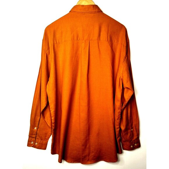 PERRY ELLIS Mens Shirt Button Up 100% Cotton Long Sleeve Orange Size Large - Picture 2 of 10